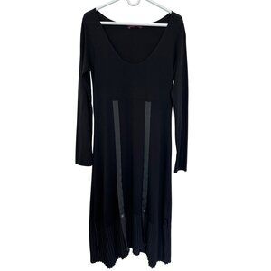 Moloko Womens Dress Pleated Artsy Lagenlook Long Sleeve Size M Black Stretch